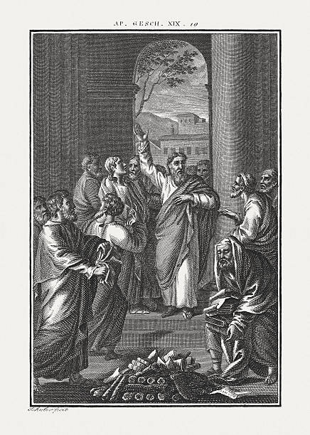 istock Paul at Ephesus (Acts 19, 19), copper engraving, published c.1850 639822680
