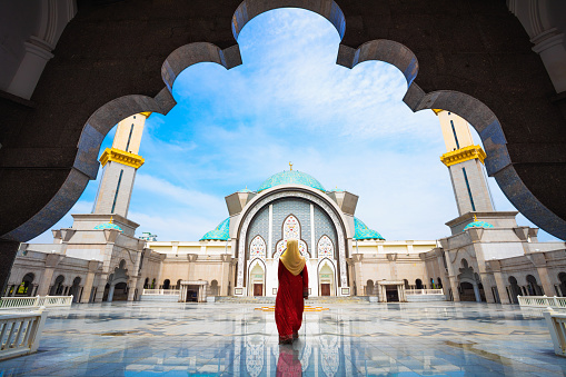 Malaysia Mosque with Muslim pray in Malaysia, Malaysian muslim with mosque religion concept