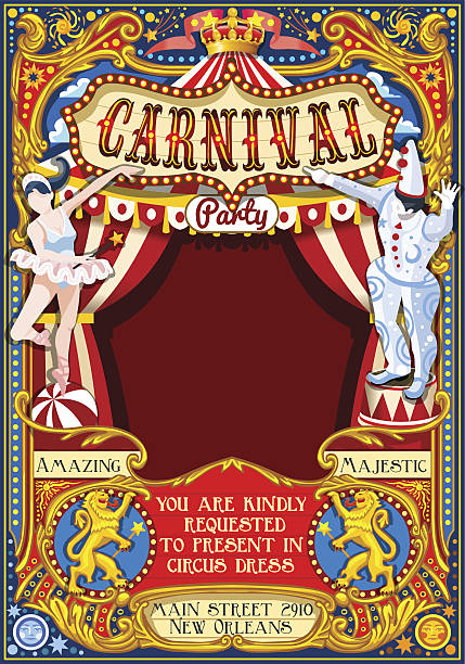 illustrazioni stock, clip art, cartoni animati e icone di tendenza di circus carnival tema vintage vettore 2d - retro theme