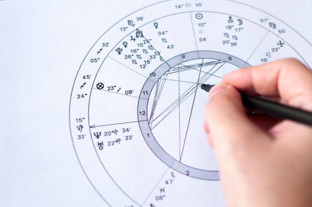 Astrological chart. man creates a natal chart. horoscope Astrological chart. man creates a natal chart. horoscope astronomer photos stock pictures, royalty-free photos & images