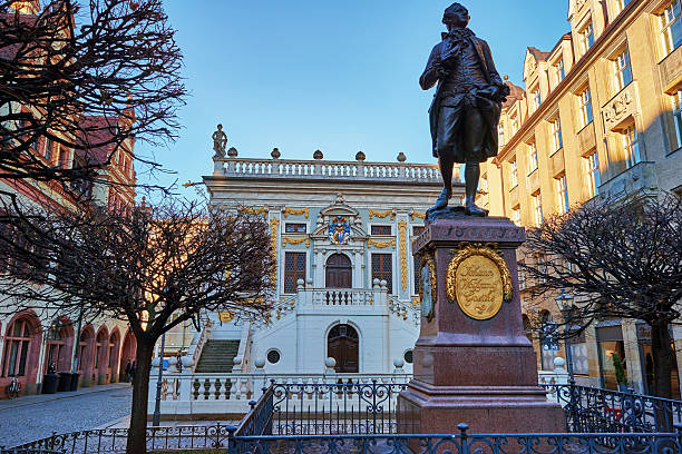Goethe Monument Naschmarkt Leipzig stock photo