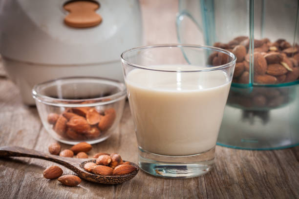 Almonds milk stock photo