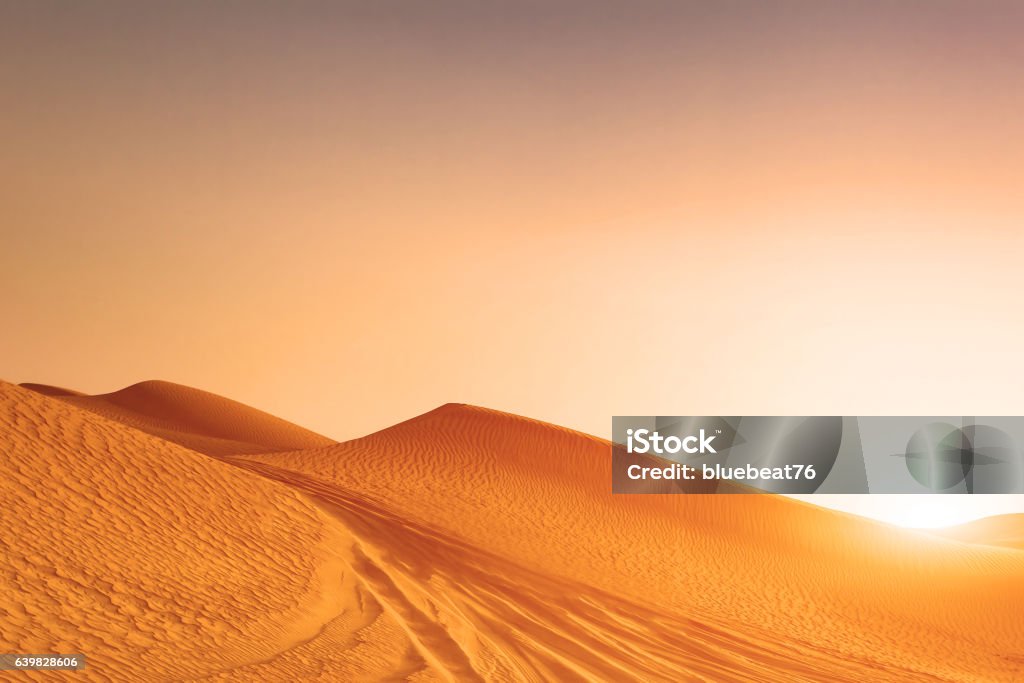 Desert sand dunes road at sunset Landscape - Scenery Stock Photo