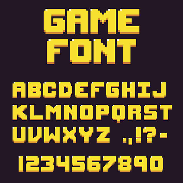 ilustrações de stock, clip art, desenhos animados e ícones de pixel retro videogame font - alphabet design element text text messaging