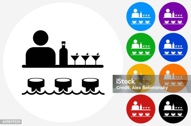 Bar And Bartender Icon On Flat Color Circle Buttons Stock Illustration - Download Image Now