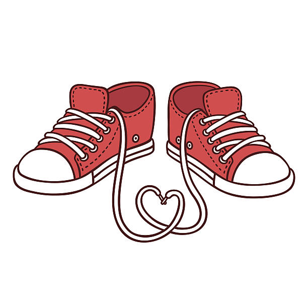 ilustrações, clipart, desenhos animados e ícones de par de tênis vermelhos - cordão de sapato