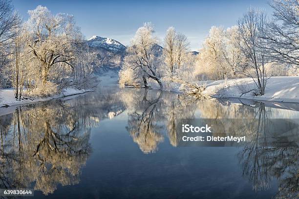 River Loisach Entering Lake Kochel In Winter Stock Photo - Download Image Now - Winter, Landscape - Scenery, January