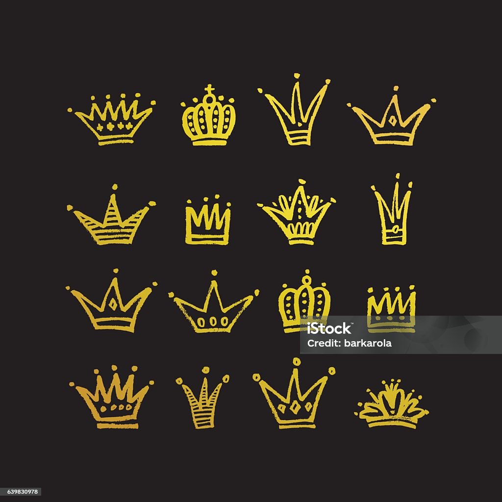 Set of hand drawn crowns. Set of vector hand drawn crowns with paint texture. Crown - Headwear stock vector