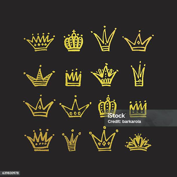 Set Of Hand Drawn Crowns Stock Illustration - Download Image Now - Crown - Headwear, Drawing - Activity, Drawing - Art Product