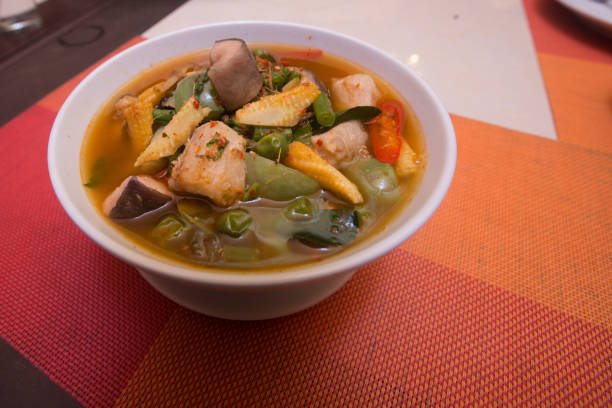 istock Spicy and hot king fish curry with kaffir lime leaves 639833542