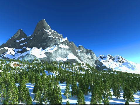 3d illustration  mountain with snow and trees