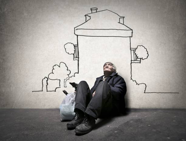 Wish Homeless people is sitting on the ground and dreaming of a house tramp home stock pictures, royalty-free photos & images