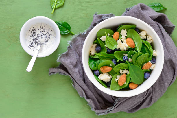istock Spinach and blueberry salad bowl 639845510