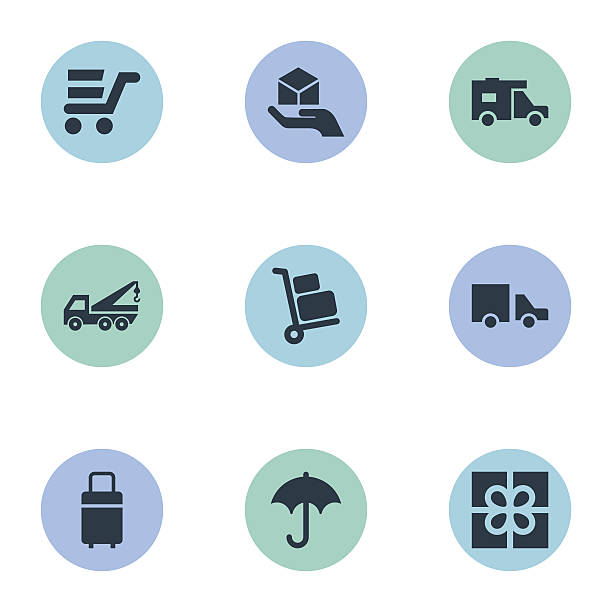 ilustrações de stock, clip art, desenhos animados e ícones de set of 9 simple carting icons. - luggage cart