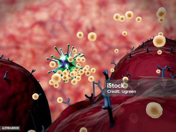 Virus And Antibodies Stock Photo - Download Image Now - Metabolism, Digitally Generated Image, Immune System