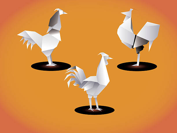 Set of paper origami cocks vector art illustration