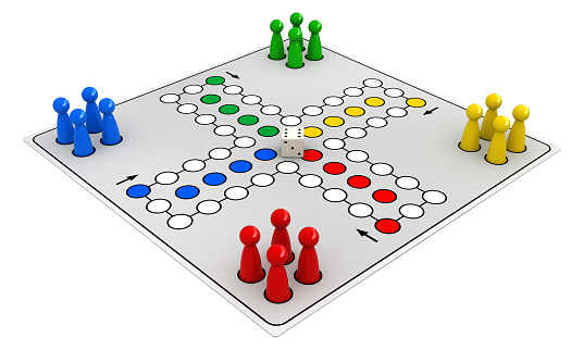 3d render of ludo (Take it Easy) board game isolated on white background