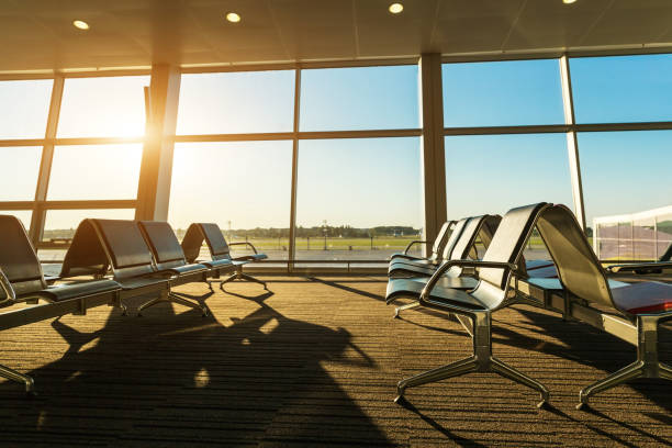 istock Airport, bus or train station at sunset. 639858340
