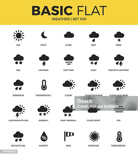 Basic Set Of Weather Bonus Icons Stock Illustration - Download Image Now - Icon Symbol, Weather, Meteorology