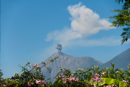 Volcano in Guatemala with the name FUEGO, erupting.