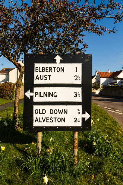 istock Pre-worboys old road sign in UK. 639861302