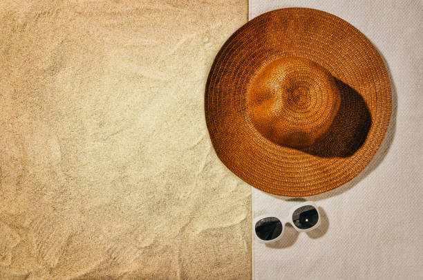 istock Top view towel on sandy beach. Background with copy space 639866806