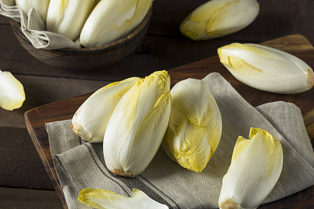Raw Organic Belgian Endive Raw Organic Belgian Endive Ready to Eat chicory stock pictures, royalty-free photos & images