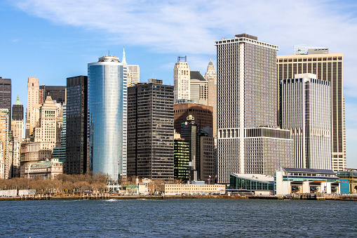 View of Lower Manhattan from the Staton Island Ferry. New York City, New York.