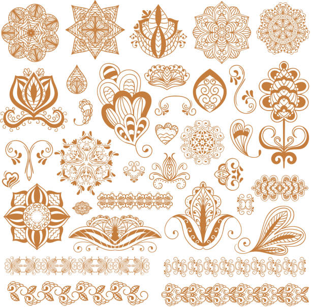 henna tatuaż mehndi kwiat szablon wektor. - tattoo scroll floral pattern pattern stock illustrations