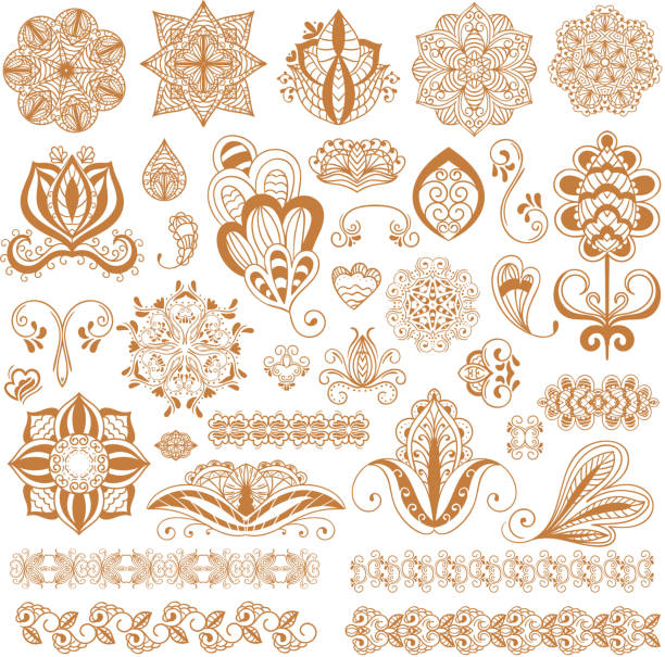 хна татуировка mehndi цветок шаблон вектор. - henna tattoo stock illustrations