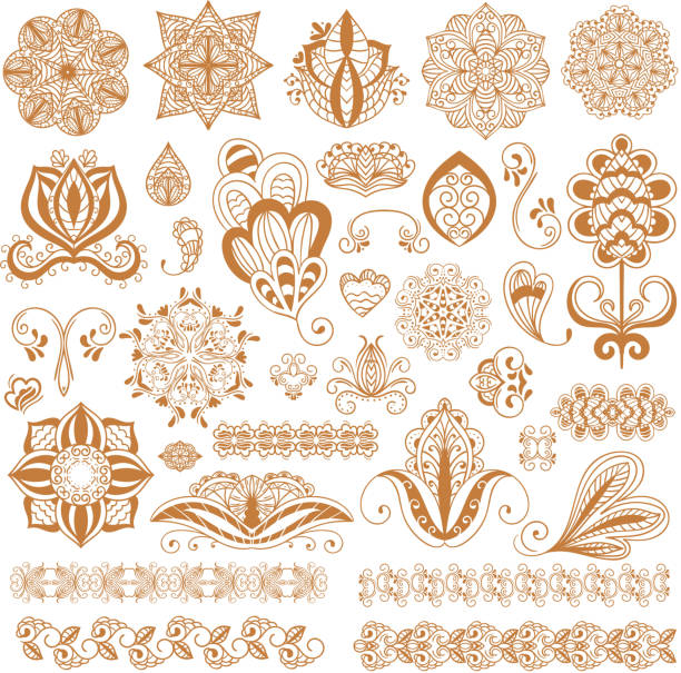 Henna tattoo mehndi flower template vector. Doodle ornamental lace decorative element. Indian design pattern paisley arabesque mhendi embellishment.