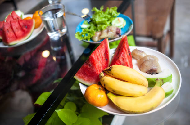 istock Tropical fruits and salad breakfast 639877890