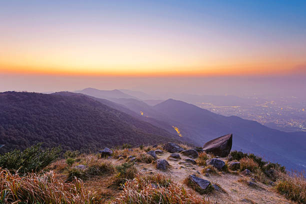 Tai Mo Shan sunset stock photo