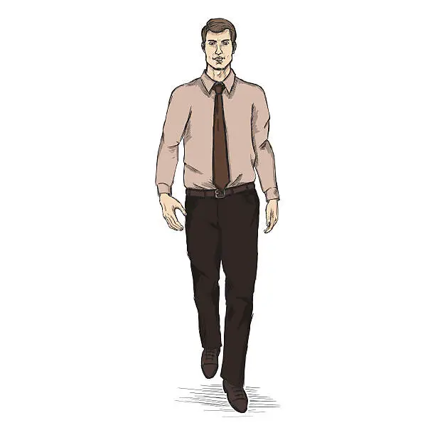 Vector illustration of Vector Sketch Men Model in Shirt and Tie.