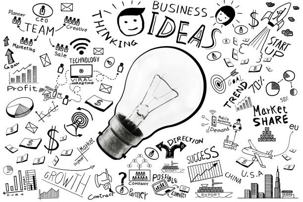 istock Business ideas.Freehand drawing Light bulb business doodles set 639879628