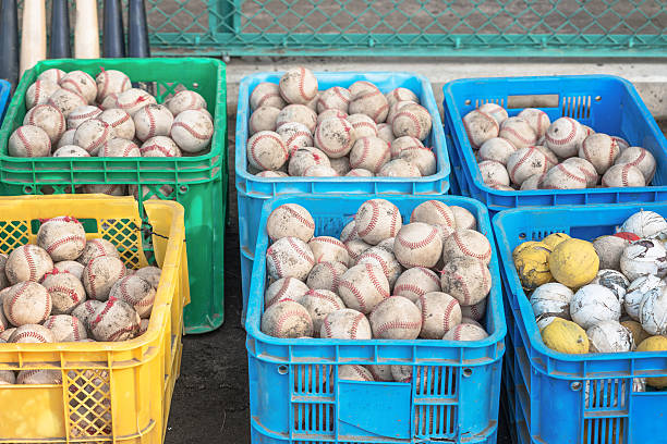 The worn out base balls of high school baseball team