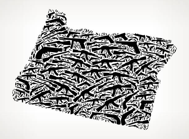 ilustrações de stock, clip art, desenhos animados e ícones de oregon gun black icon pattern background - gun rifle weapon ak 47