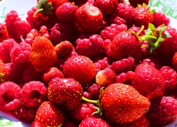 Raspberries and strawberries