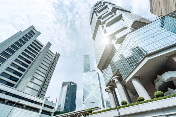 istock Skyscrapers from ground view with the sky. 639886774