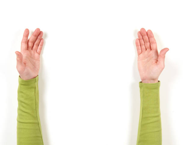 istock Hands in green jacket and gestures 639888518