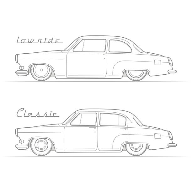 ilustrações, clipart, desenhos animados e ícones de imagem clássica do vetor de carro retrô de baixo piloto - vehicle door vintage car collectors car sedan