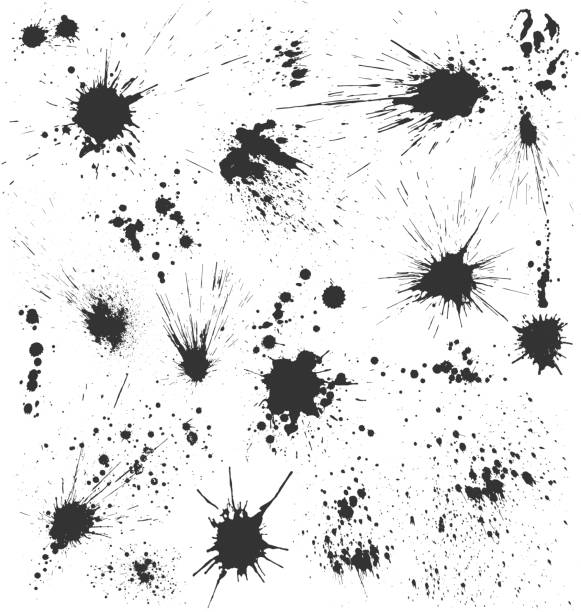 illustrations, cliparts, dessins animés et icônes de grunge ink blots brush texture collection sur blanc - splattered