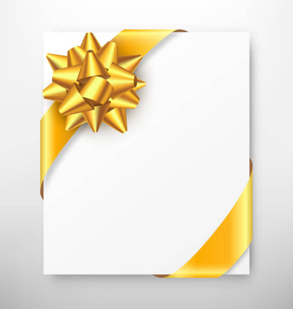 istock Celebration Paper Greet Card with Golden Festive Ribbon Bow 639889746