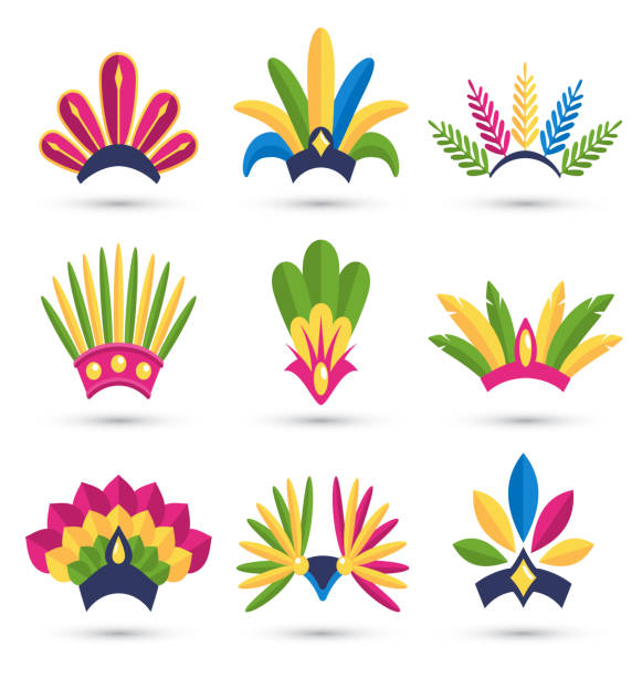 ilustraciones, imágenes clip art, dibujos animados e iconos de stock de iconos de sombrero de tocado festivo de carnaval aislados en blanco - headdress