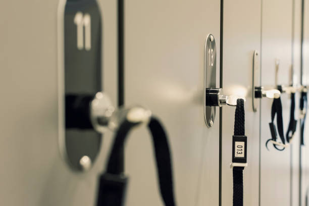 istock Grey Cabinets with Numbered Locks and Keys 639894564