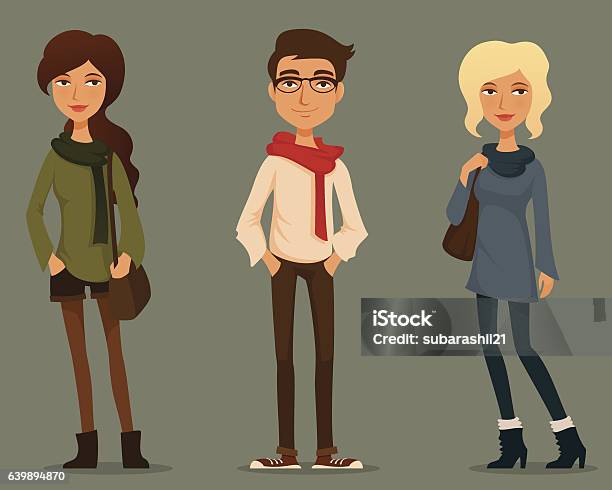 Funny Cartoon People In Hipster Fashion Stock Illustration - Download Image Now - Teenager, Adolescence, Adult