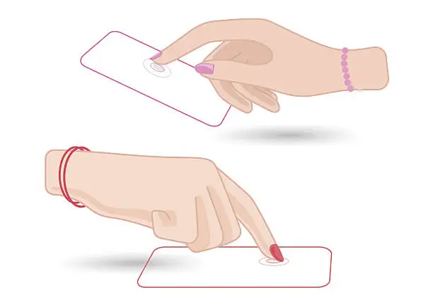 Vector illustration of woman hand touch mobile screen-shoppingonline