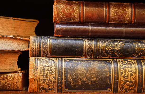 istock antique books on shelf macro 639896418