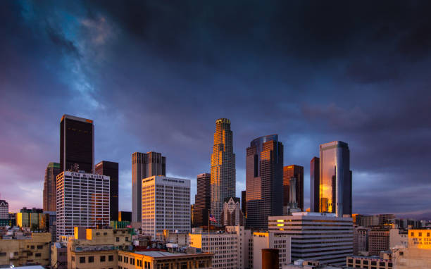 istock Orange Sunlight on LA Buildings Under Indigo Sky 639897542