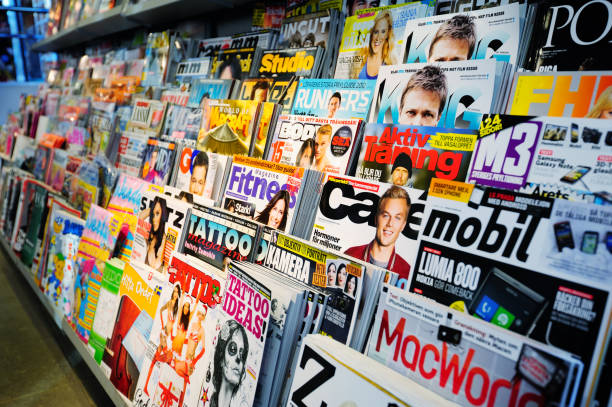 Swedish news stand, mixed magazines News stand. Mixed magazines and papers. stockholm photos stock pictures, royalty-free photos & images